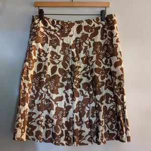 𝅺boden Skirt 100% Linen Brown and White Floral 12 Reg